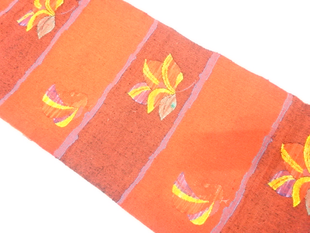 JAPANESE KIMONO / NAGOYA OBI / SILK / HAND WOVEN / MAWATA TSUMUGI / STRIPE & CAMELLIA & PEACOCK